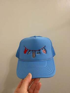 Light Blue Swimsuit Clothesline Embroidered Foam Trucker Hat